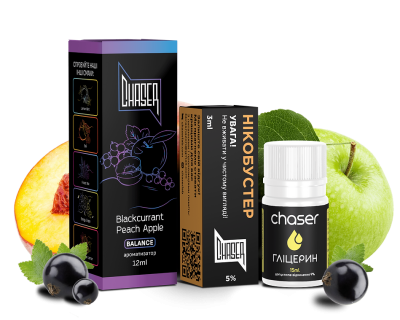 Chaser Black Blackcurrant Peach Apple 30мл — Набір для самозамісу (сольовий нікотин) Chaser Black Blackcurrant Peach Apple 30мл — Набір для самозамісу (сольовий нікотин)