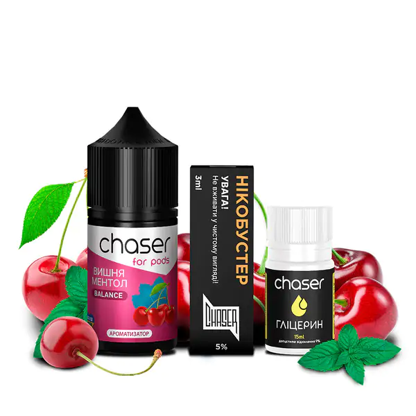 Chaser For Pods Cherry Menthol 30мл — Набір для самозамісу (сольовий нікотин) Chaser For Pods Cherry Menthol 30мл — Набір для самозамісу (сольовий нікотин)