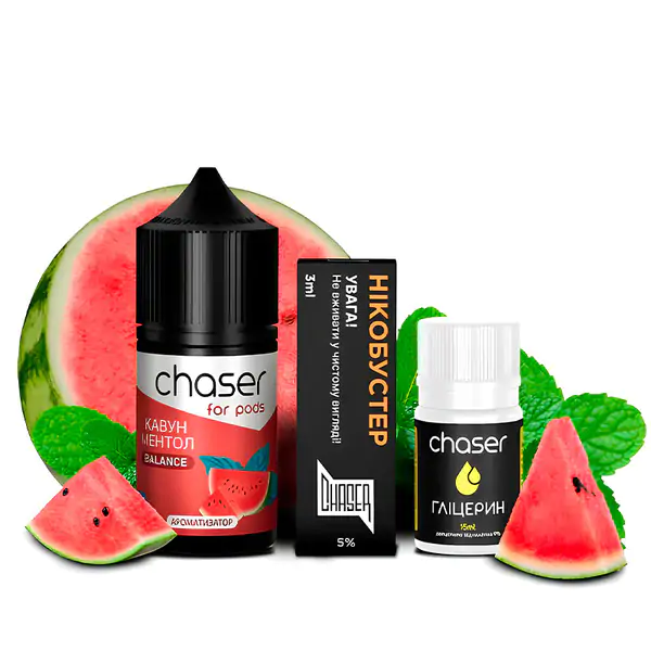 Chaser For Pods Watermelon Menthol 30мл — Набір для самозамісу (сольовий нікотин) Chaser For Pods Watermelon Menthol 30мл — Набір для самозамісу (сольовий нікотин)