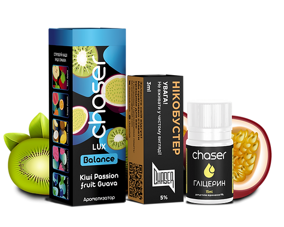 Chaser LUX Kiwi Passion fruit Guava 30мл — Набір для самозамісу (сольовий нікотин) Chaser LUX Kiwi Passion fruit Guava 30мл — Набір для самозамісу (сольовий нікотин)