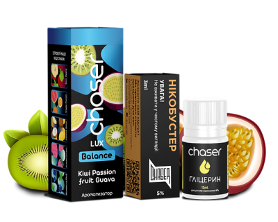 Chaser LUX Kiwi Passion fruit Guava 30мл — Набір для самозамісу (сольовий нікотин) Chaser LUX Kiwi Passion fruit Guava 30мл — Набір для самозамісу (сольовий нікотин)