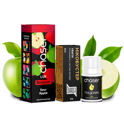 Chaser LUX Sour Apple 30мл — Набір для самозамісу (сольовий нікотин) Chaser LUX Sour Apple 30мл — Набір для самозамісу (сольовий нікотин)