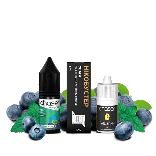 Chaser For Pods Blueberry Menthol 10мл — Набір для самозамісу (сольовий нікотин) Chaser For Pods Blueberry Menthol 10мл — Набір для самозамісу (сольовий нікотин)