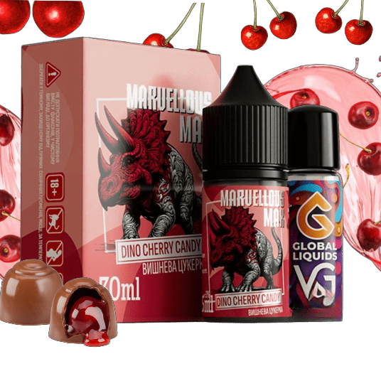Marvellous Max Dino Cherry Candy 30мл — Набір для самозамісу (сольовий нікотин) Marvellous Max Dino Cherry Candy 30мл — Набір для самозамісу (сольовий нікотин)